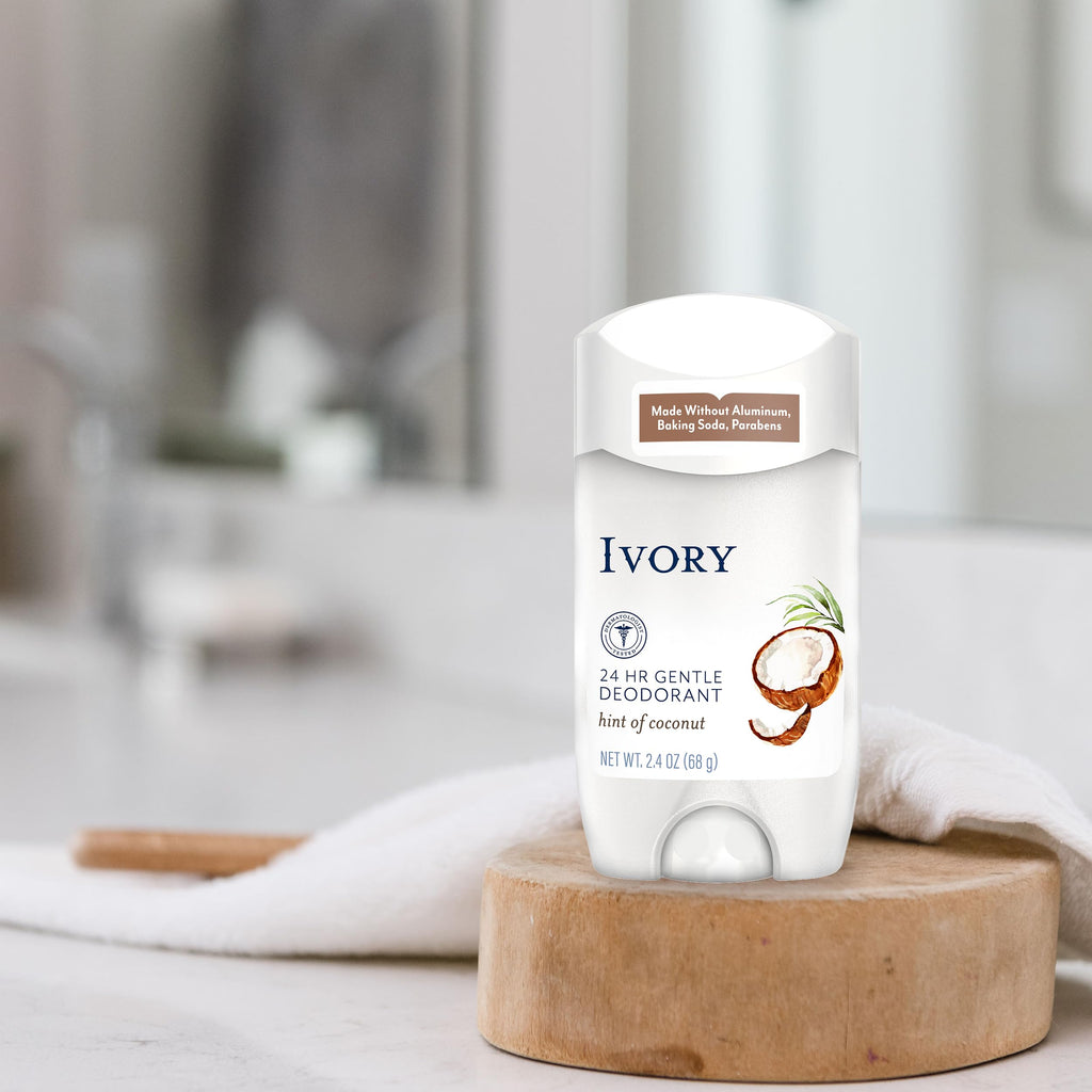 Ivory Aluminum-Free Deodorant with Hint of Aloe — 24h Odor Protection, Pack of 6