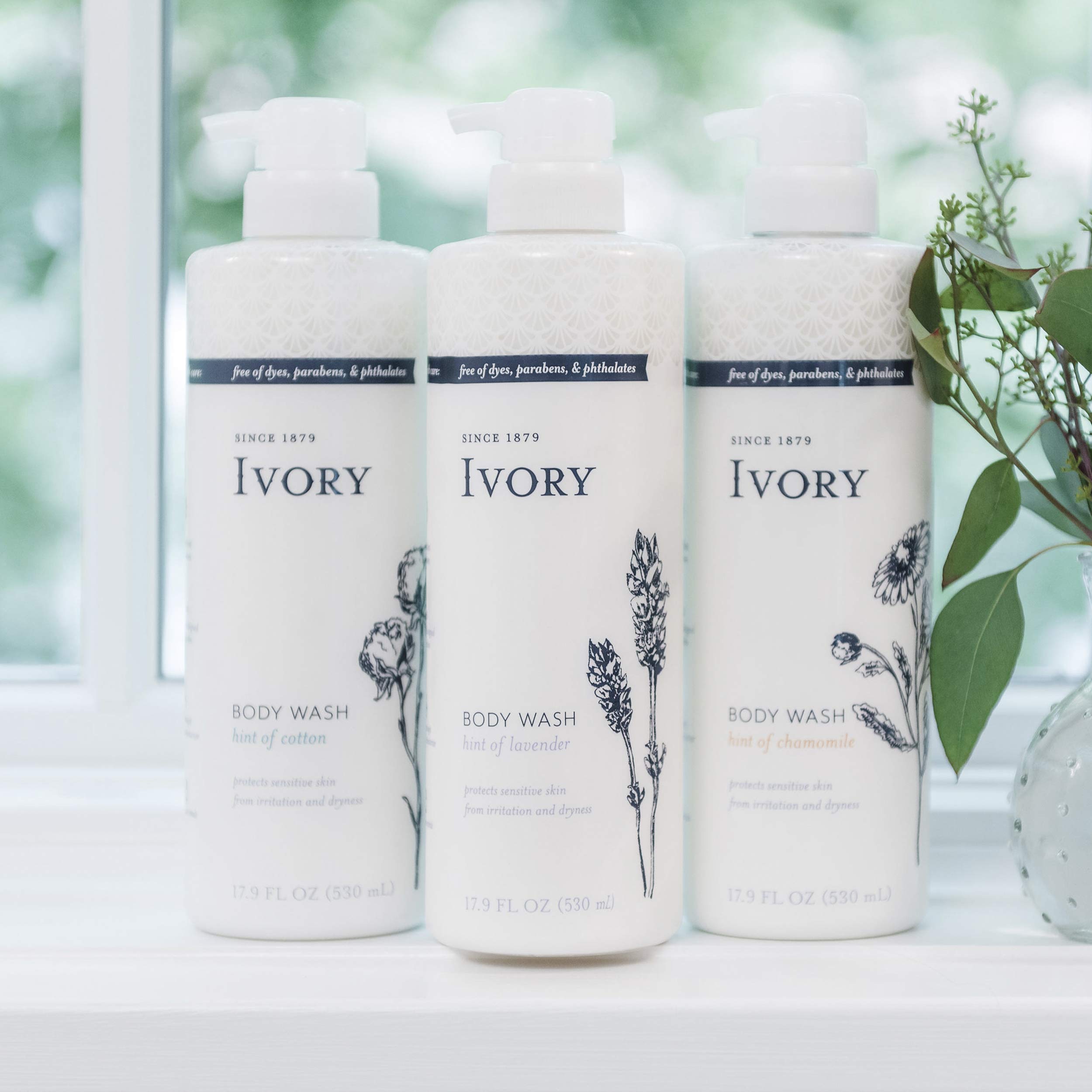 Ivory Sensitive Skin Moisturizing Body Wash with Lavender Scent – 17.9 fl oz x 4 Pack