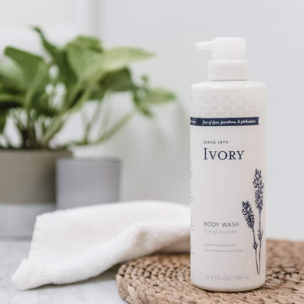 Ivory Sensitive Skin Moisturizing Body Wash with Lavender Scent – 17.9 fl oz x 4 Pack