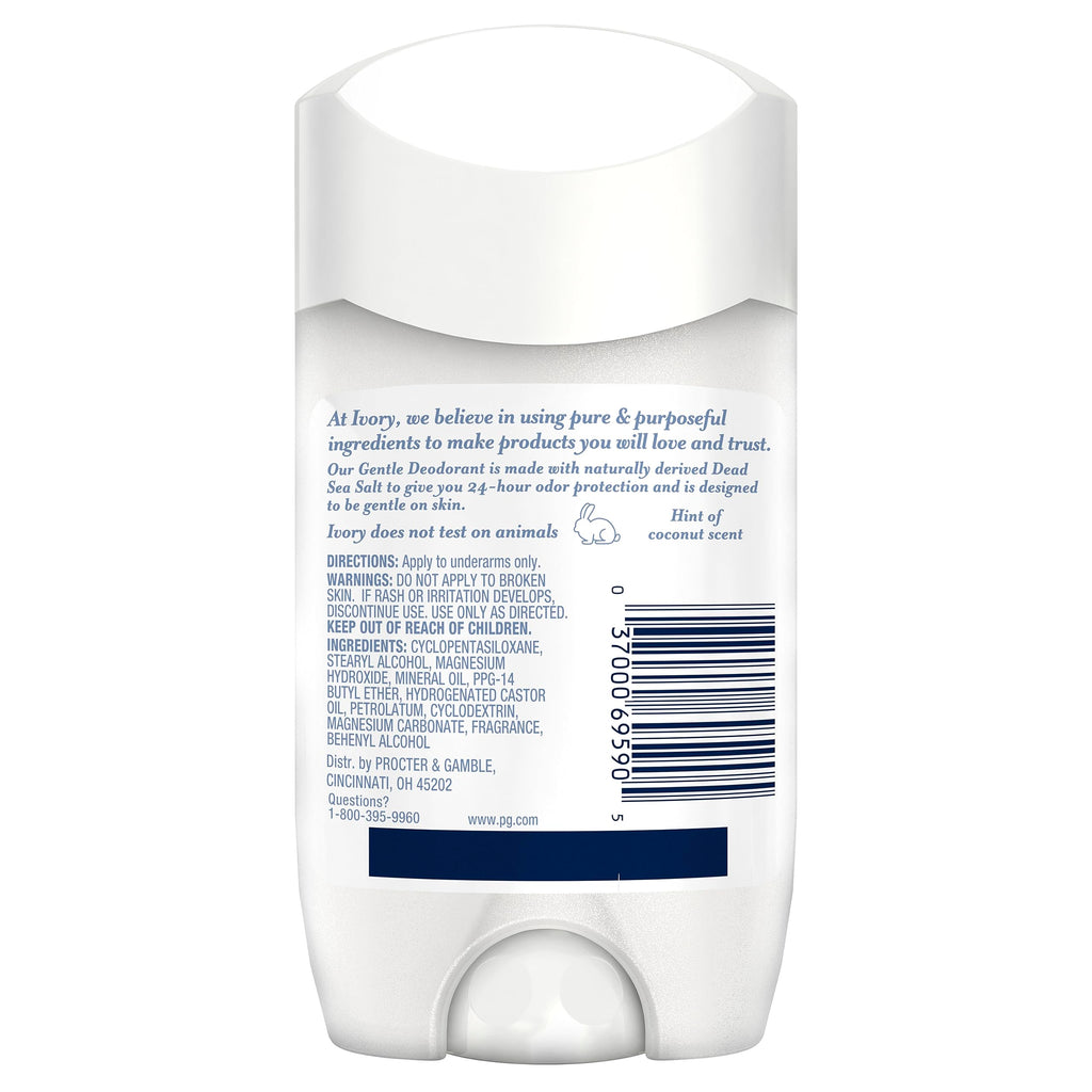Ivory Aluminum-Free Deodorant with Hint of Aloe — 24h Odor Protection, Pack of 6