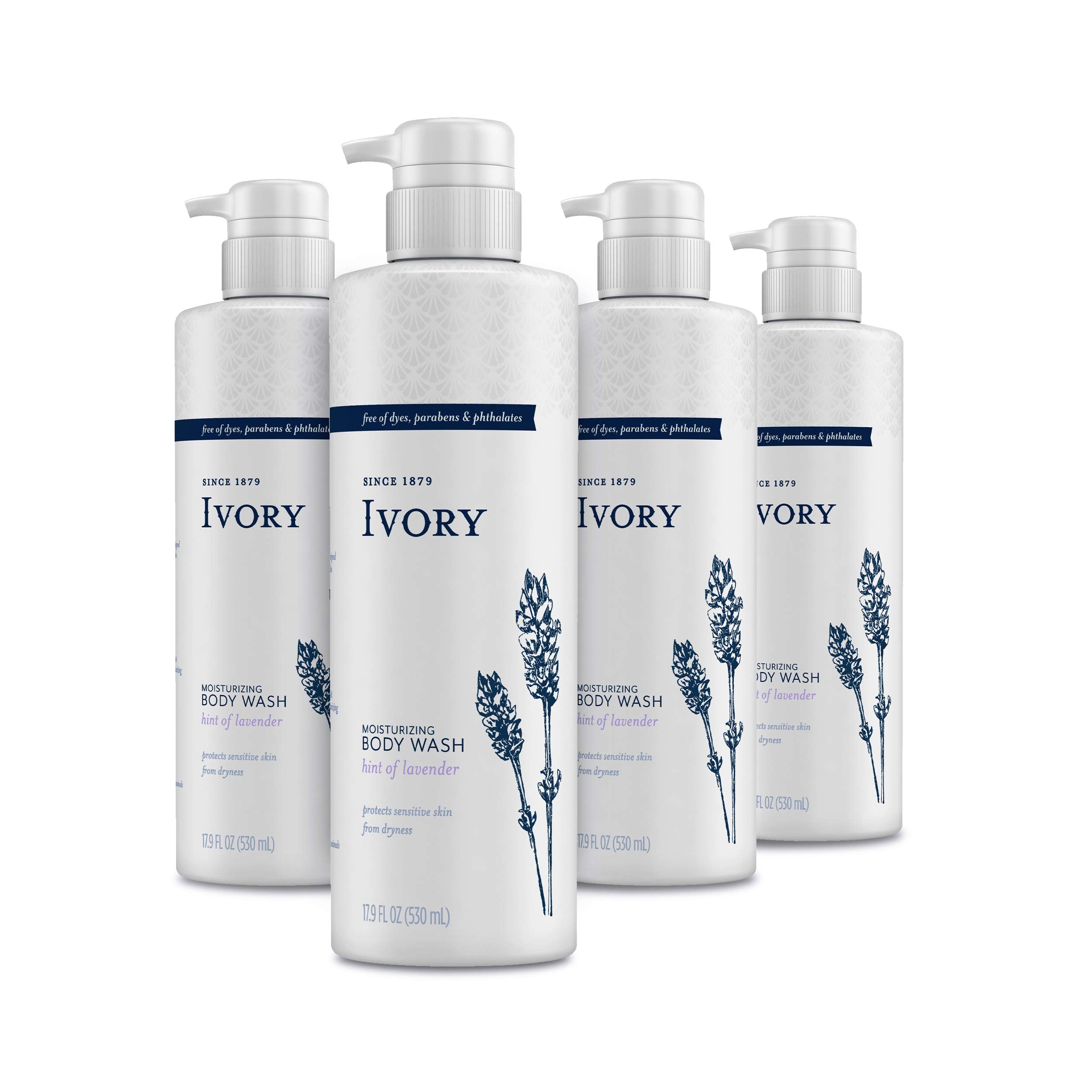 Ivory Sensitive Skin Moisturizing Body Wash with Lavender Scent – 17.9 fl oz x 4 Pack