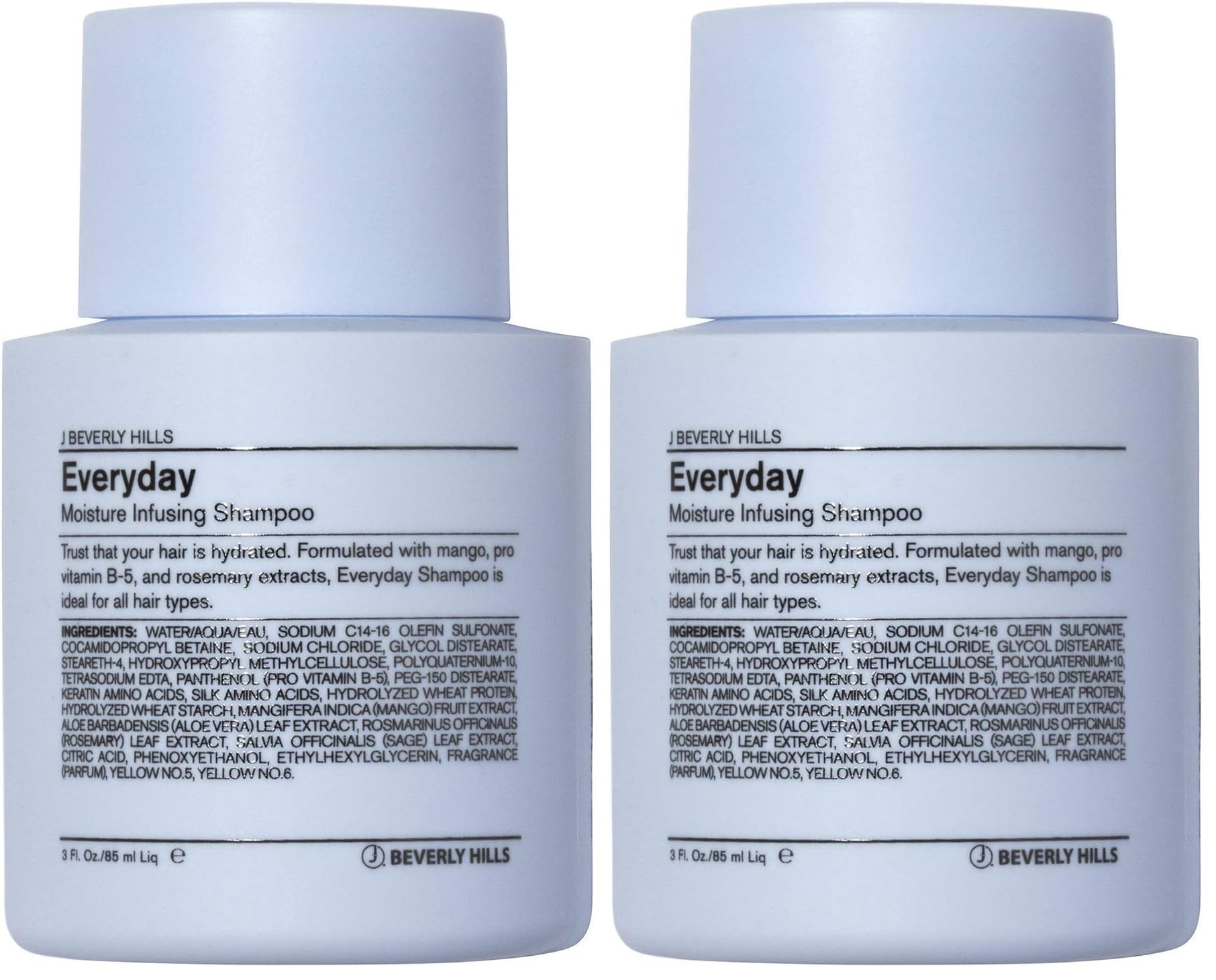 J Beverly Hills Blue Everyday Moisturizing Shampoo with Eucalyptus Oil – Hydration for All Hair Types (Pack of 2, 3 oz)