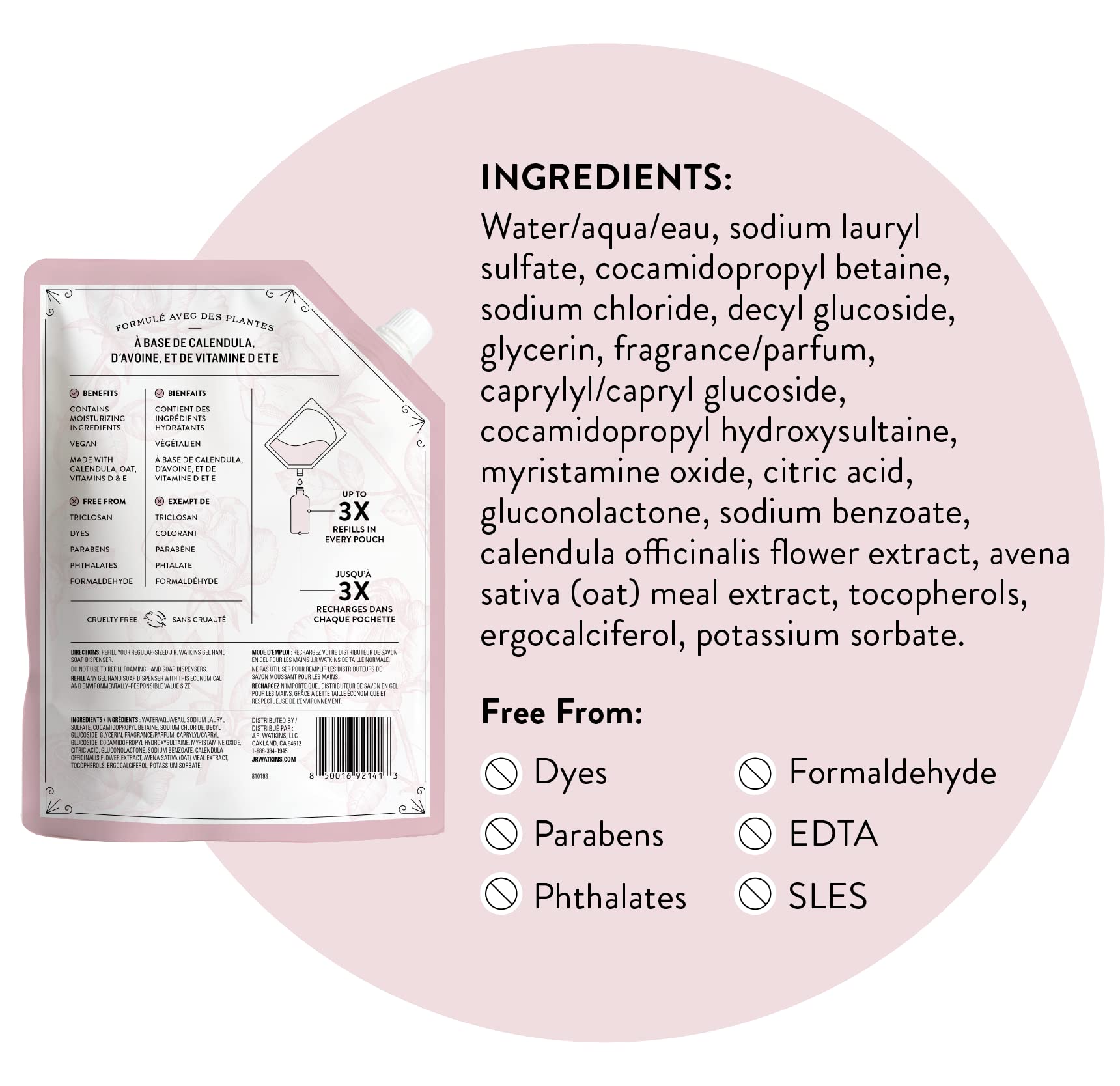 J.R. Watkins Rosewater Liquid Hand Soap Refill Pouch – 1 L