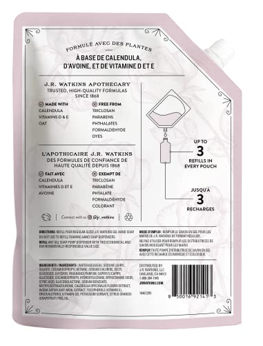 J.R. Watkins Rosewater Liquid Hand Soap Refill Pouch – 1 L