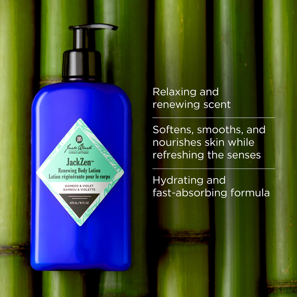Jack Black JackZen Renewing Body Lotion for Men, 16 oz – Earthy Fragrance, Fast-Absorbing Hydration for Extremely Dry Skin