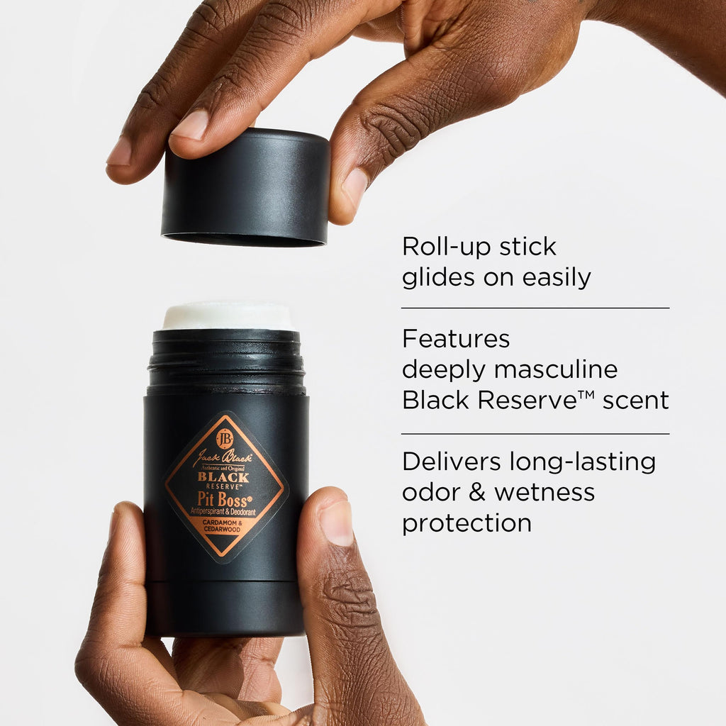 Jack Black Pit Boss Black Reserve Antiperspirant & Deodorant for Men – Cardamom & Cedarwood, 2.75 oz