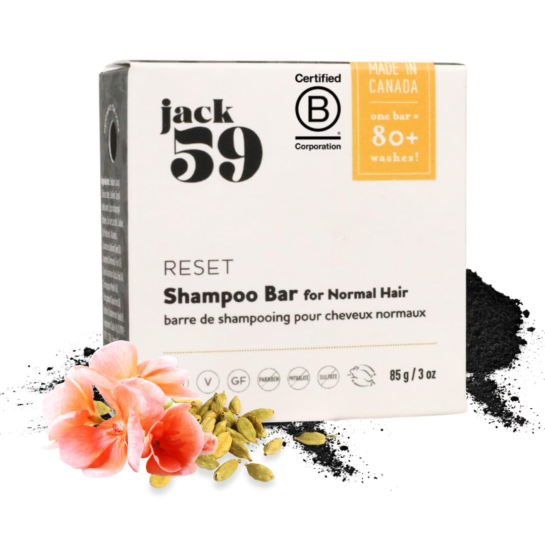 Jack59 All Natural Shampoo Bar for Fine & Normal Hair with Activated Charcoal | Detox, Scalp Care & Volume (3 oz)