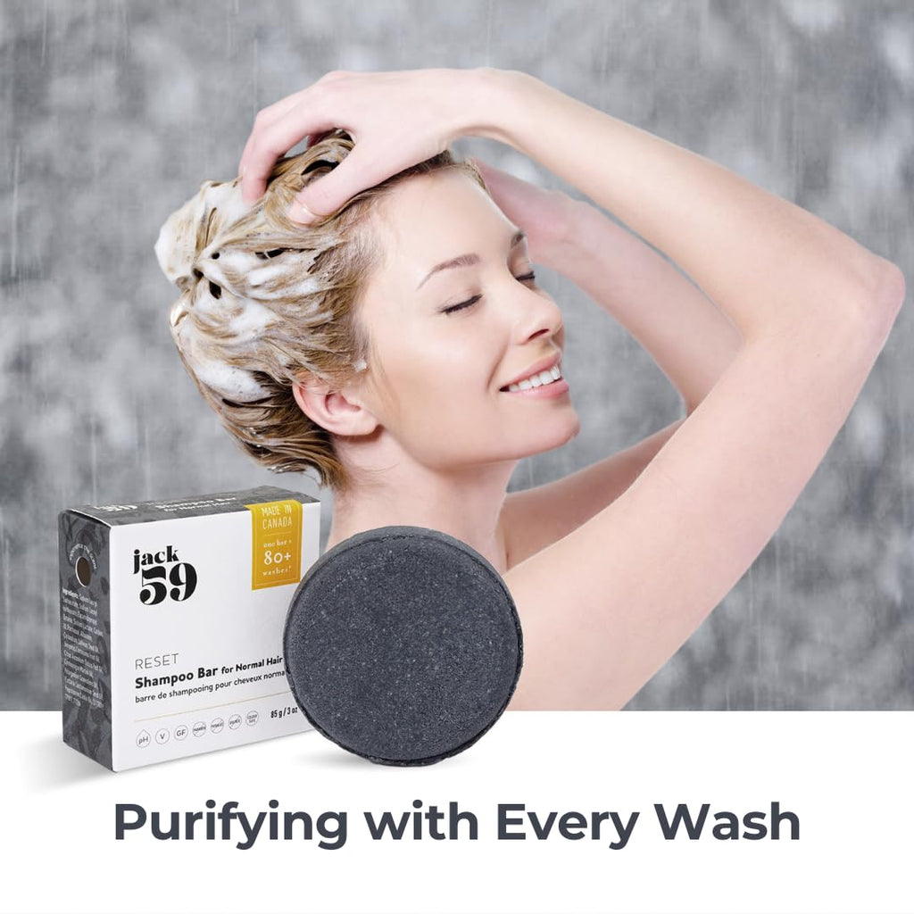 Jack59 All Natural Shampoo Bar for Fine & Normal Hair with Activated Charcoal | Detox, Scalp Care & Volume (3 oz)