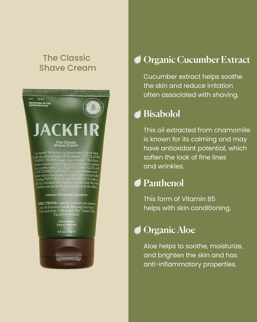 Jackfir Classic Shave Cream – Hydrating Aloe & Cucumber, EWG Verified