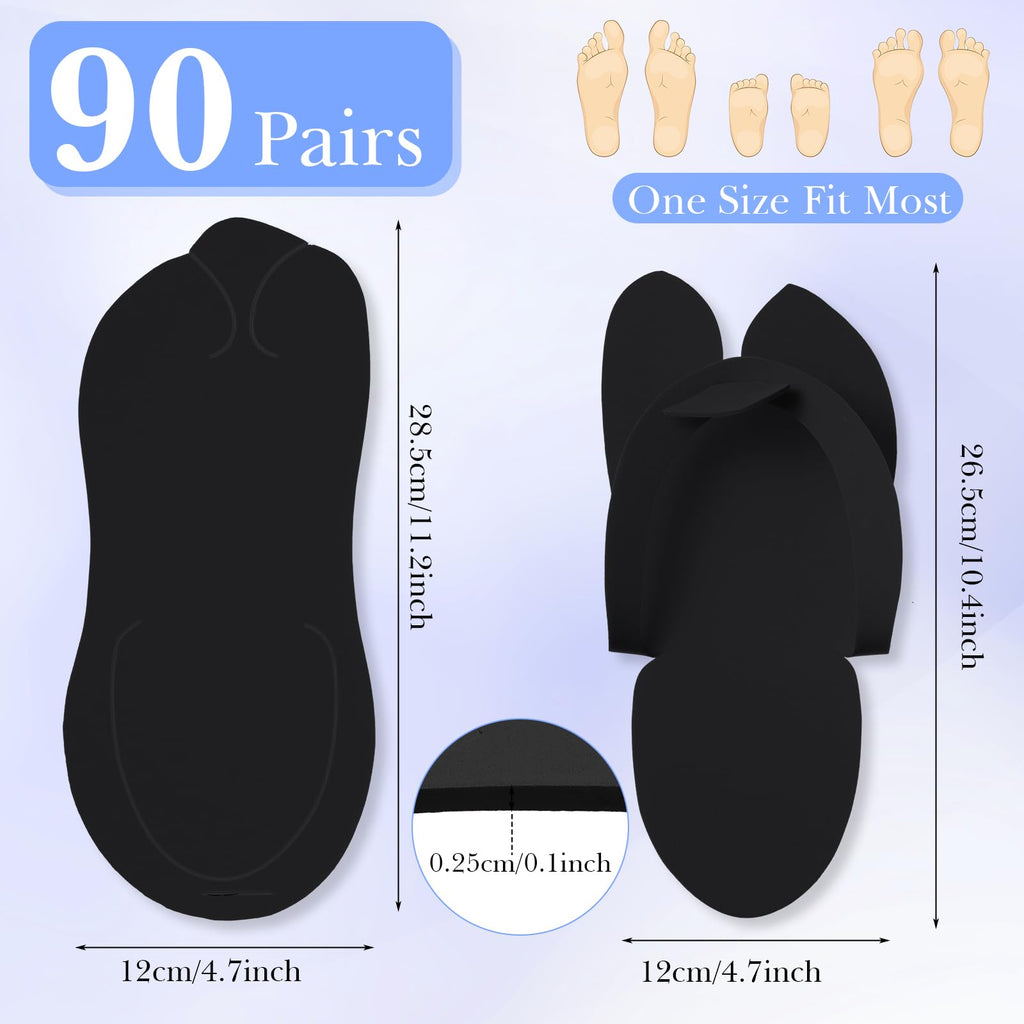 JaGely 90 Pairs Disposable Pedicure Slippers – Anti-Slip EVA Foam Spa Slippers for Guests (Black)