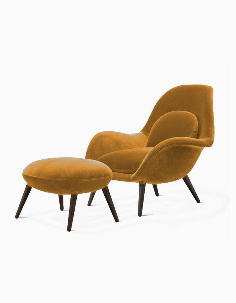 Swoon Lounge Petit Armchair And Stool, Brown, Wood Leg