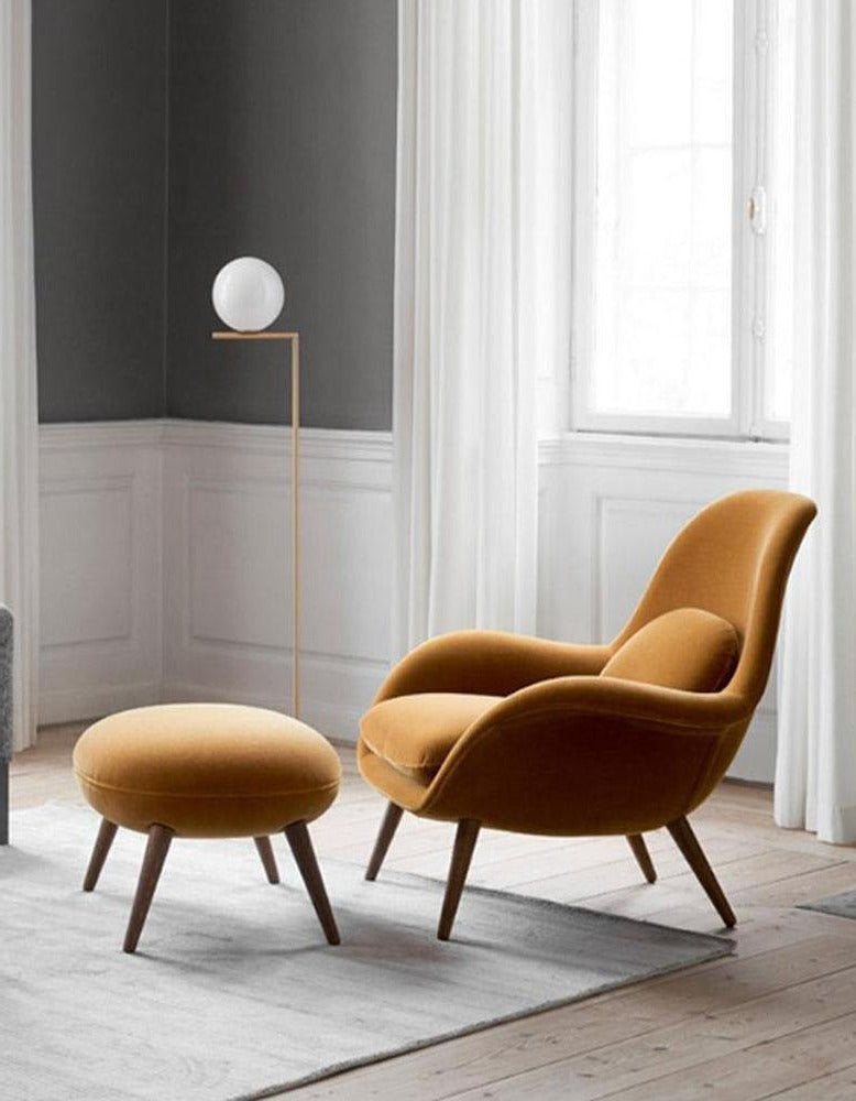 Swoon Lounge Petit Armchair And Stool, Brown, Wood Leg