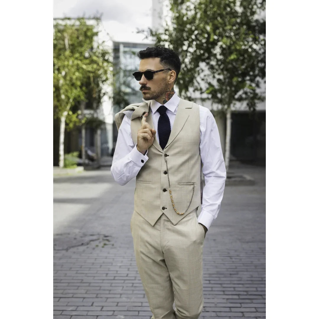 James - Men's 3 Piece Cream Tailored Fit Suit