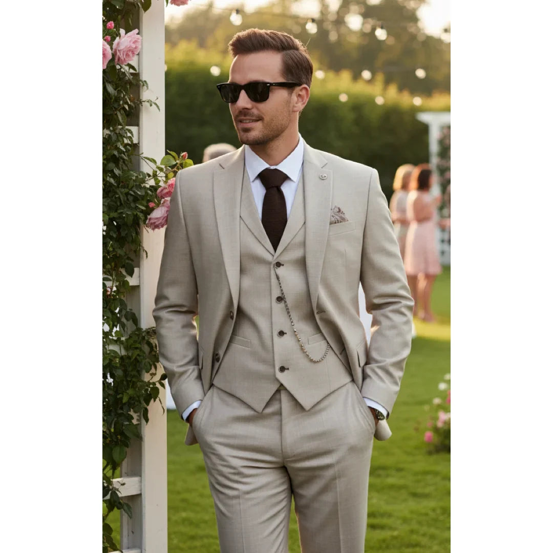 James - Men's 3 Piece Cream Tailored Fit Suit