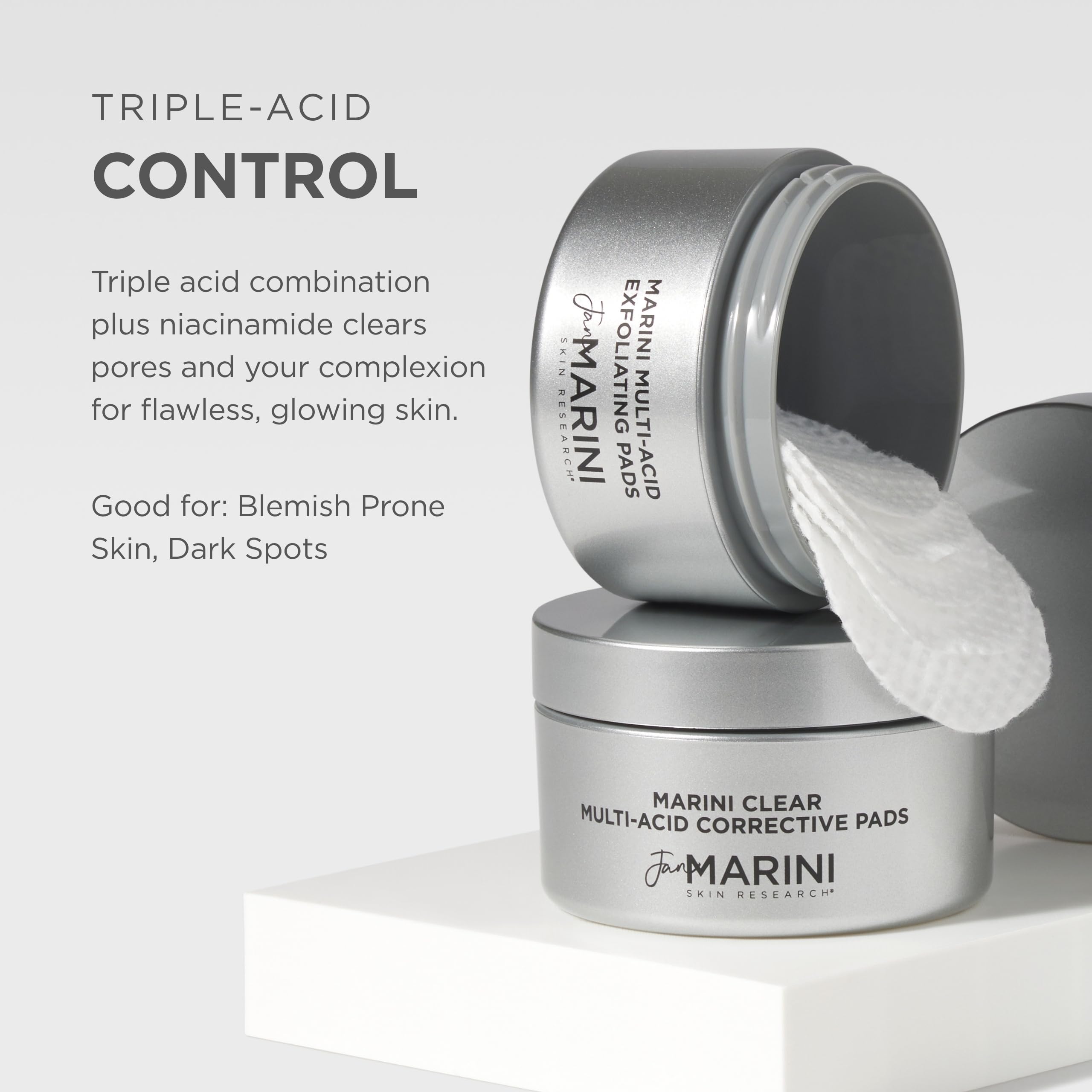 Jan Marini Skin Research Marini Clear – Multi-Acid Corrective Pads (30) for Blemish-Prone Skin