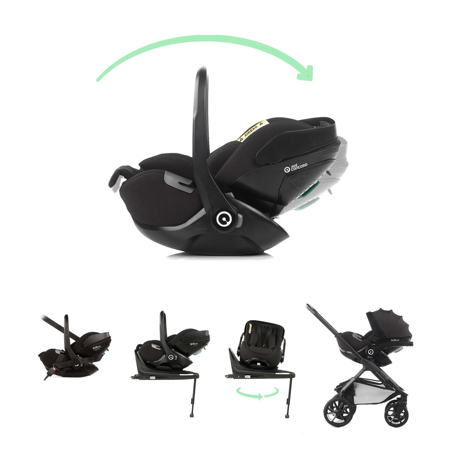 Jane Kombibaby Lie-Flat Infant Car Seat, i-Size 40-87 cm, 0-18m, Matt Black
