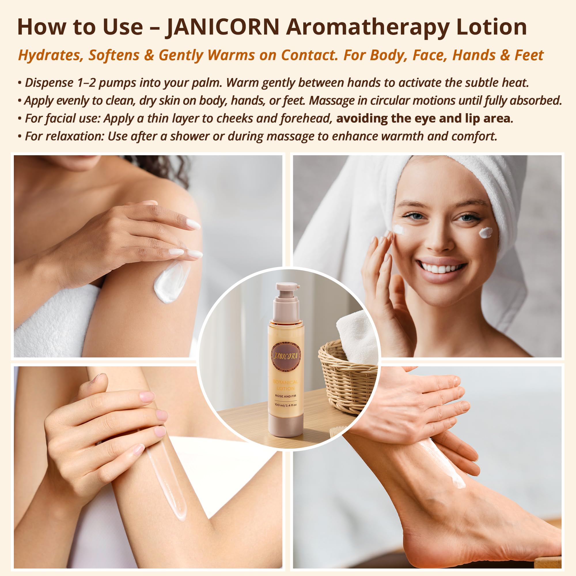 JANICORN Sandalwood & Bergamot Aromatherapy Lotion – Lightweight Hydration for Massage & Self-Care (3.4 fl oz / 100 ml)