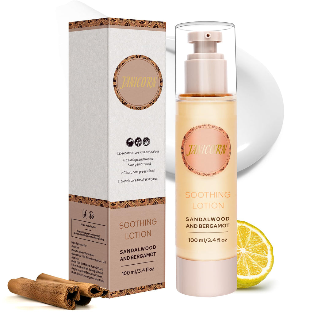 JANICORN Sandalwood & Bergamot Aromatherapy Lotion – Lightweight Hydration for Massage & Self-Care (3.4 fl oz / 100 ml)