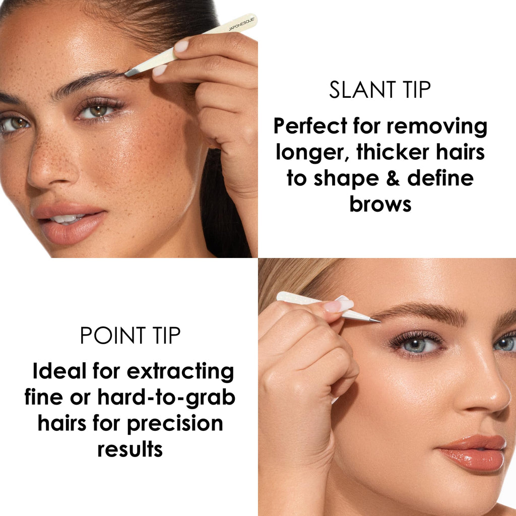 JAPONESQUE Pointed & Slant Tweezers Natural Shimmer Set – Precision Brow Tools