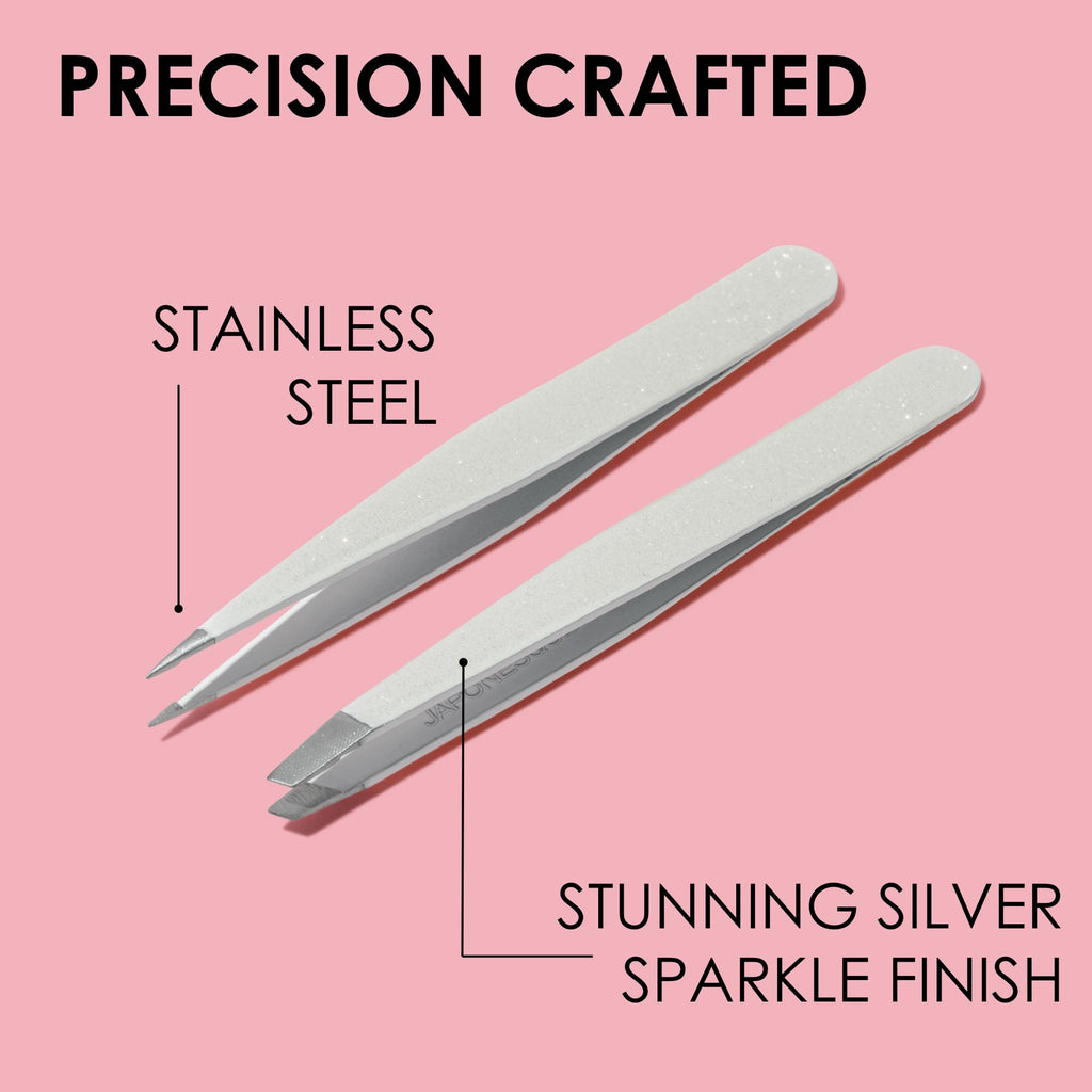 JAPONESQUE Pointed & Slant Tweezers Natural Shimmer Set – Precision Brow Tools