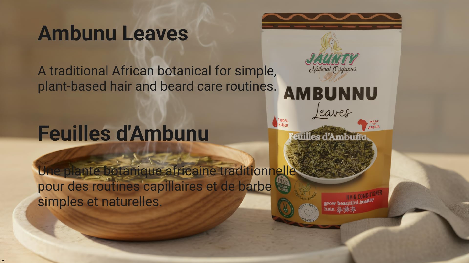 Jaunty Organics Ambunnu Leaves – Herbal Hair Care Shampoo, Detangler & Conditioner | Non-GMO 50g