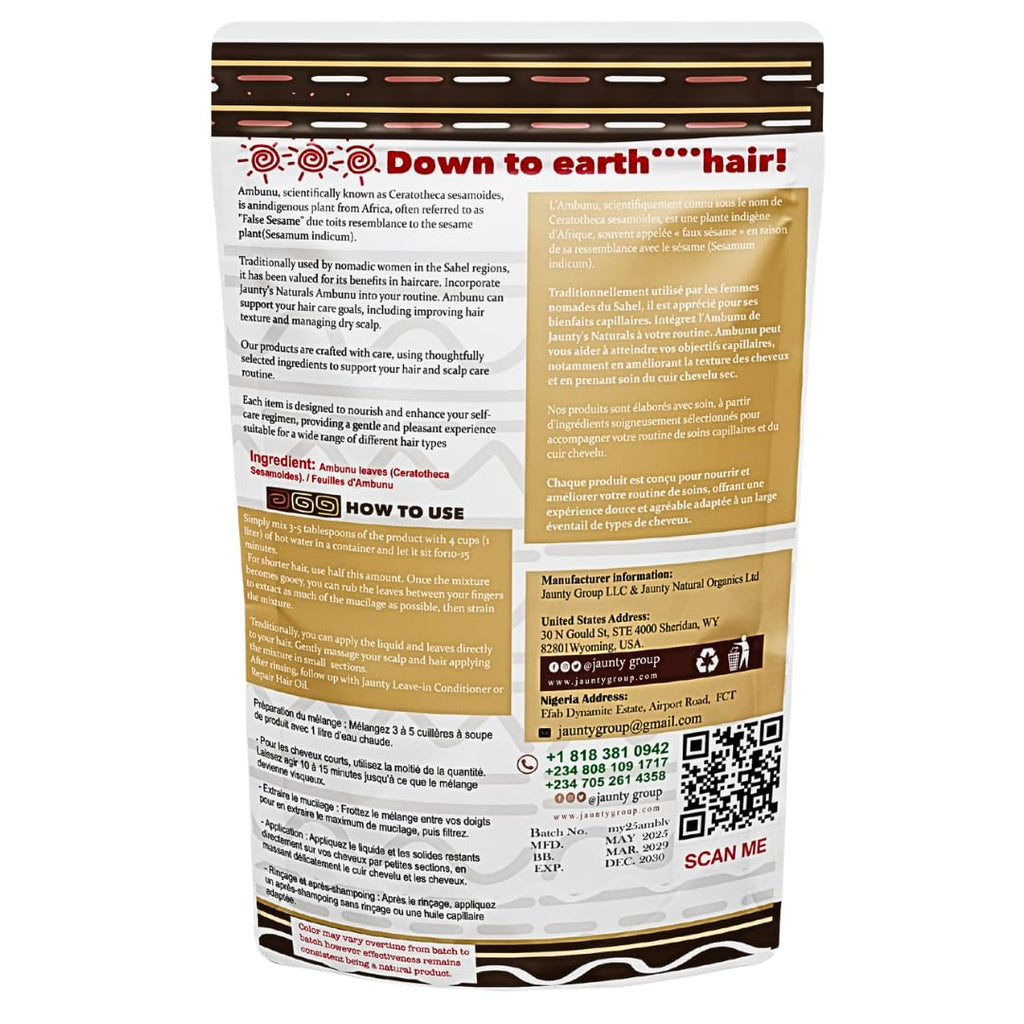 Jaunty Organics Ambunnu Leaves – Herbal Hair Care Shampoo, Detangler & Conditioner | Non-GMO 50g