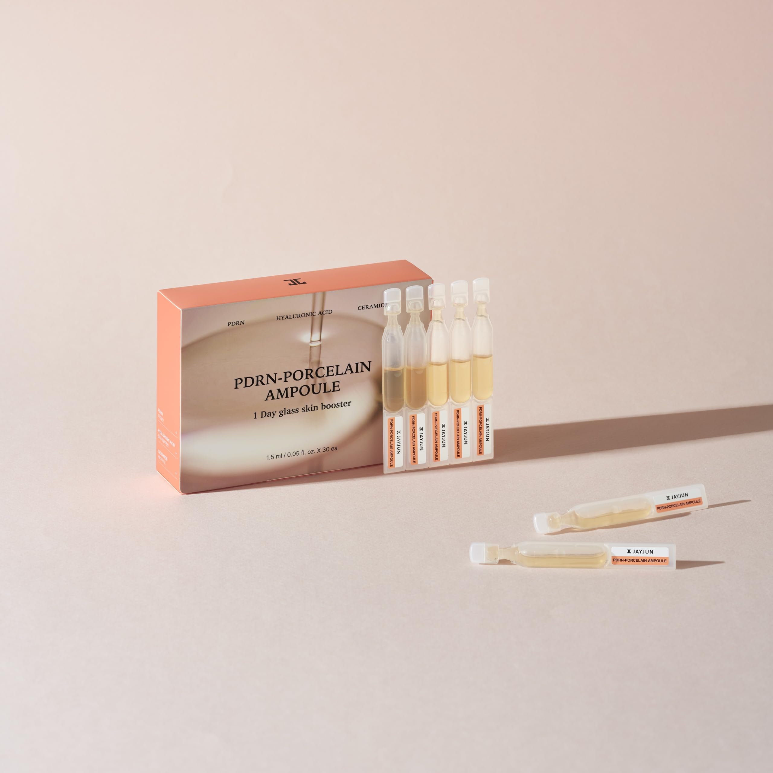 JAYJUN JJ PDRN Porcelain Ampoules – 1.5 ml x 30, Salmon PDRN, Hyaluronic Acids & Ceramide NP