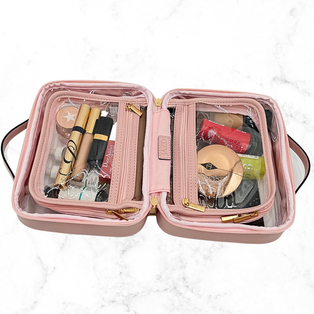 JAZD Clear Makeup Bag – Large Capacity Transparent Travel Case in Pink | TSA Approved