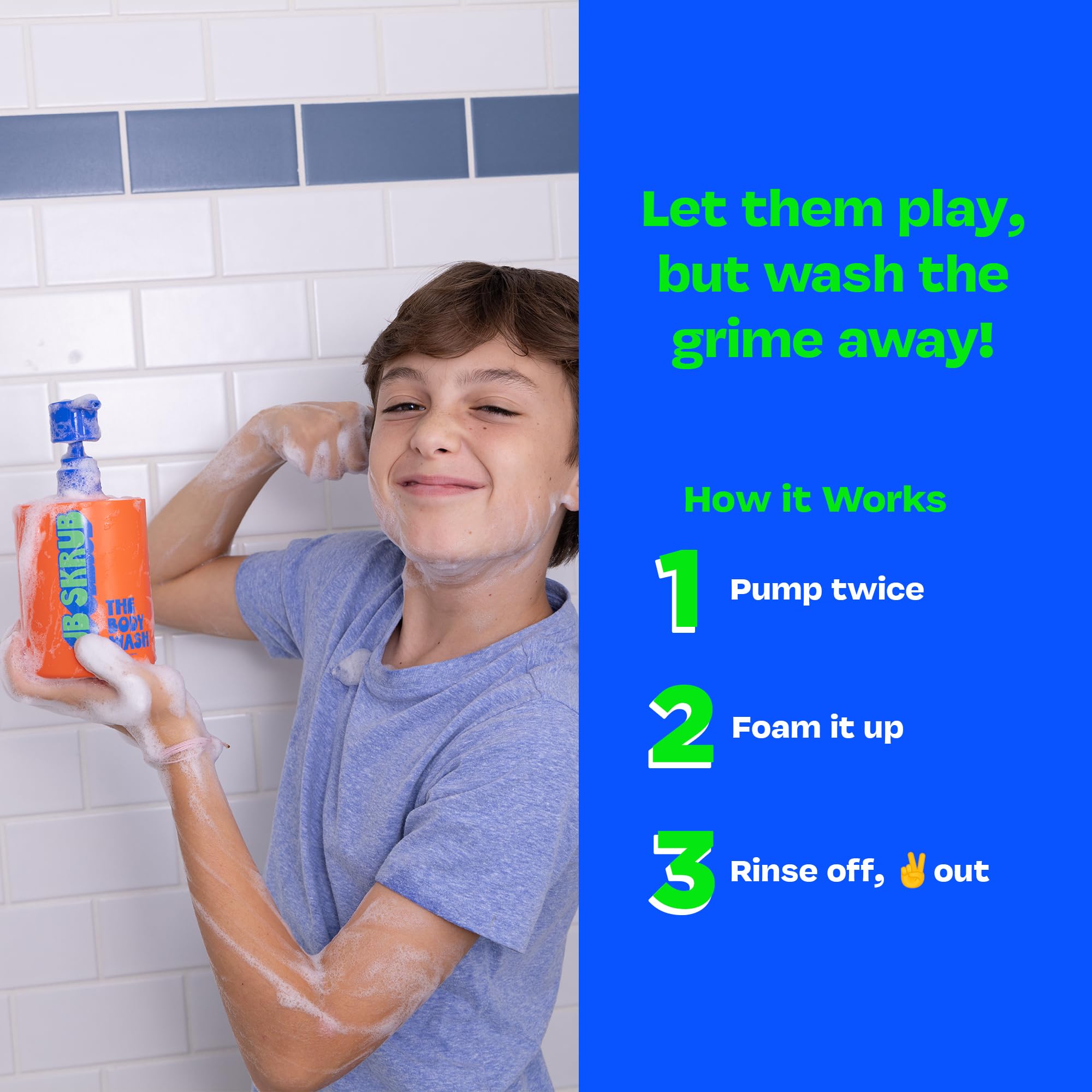 JB SKRUB Body Wash for Kids, Tweens & Teens — Foaming Action, Natural Citrus Scent, No Harsh Ingredients — 14 Oz