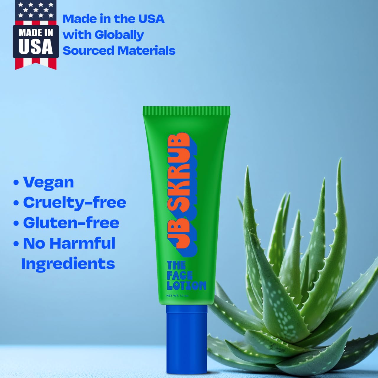 JB SKRUB The Face Lotion - Hydrating, Oil-Control Face Moisturizer for Kids & Teens (Blue Light Protection) 1.7 oz