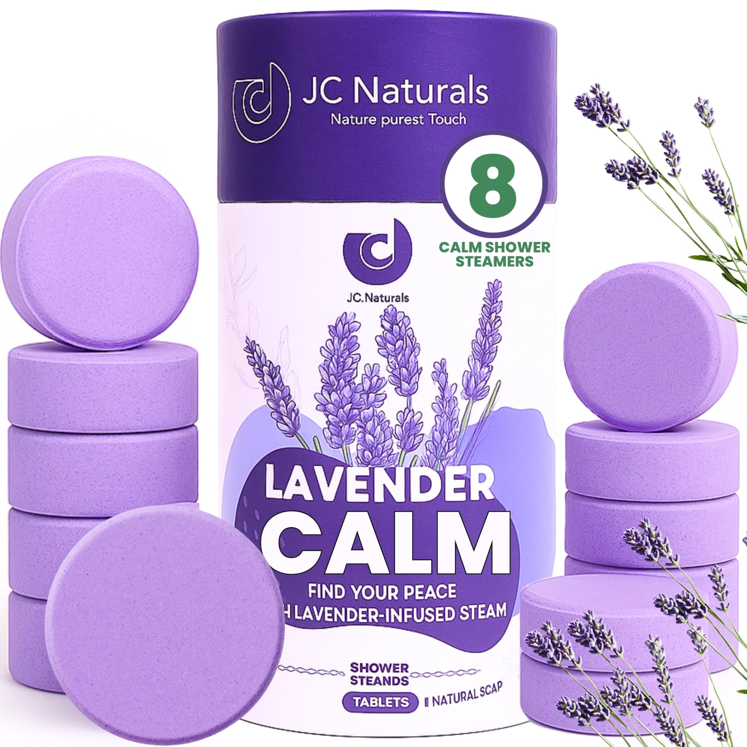 JC Naturals Lavender Shower Steamers – Extra Large 8-Pack XL Aromatherapy