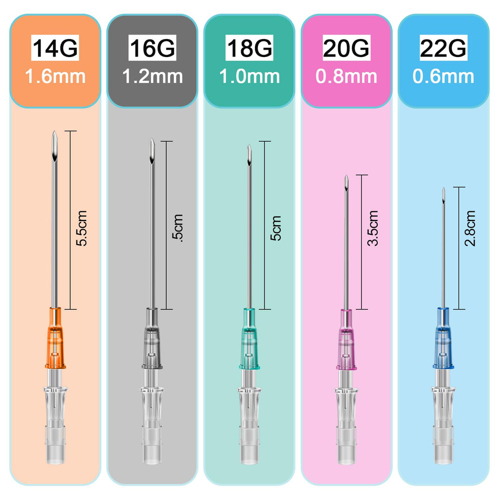 Jconly Professional Piercing Catheter Needles Kit 50PCS – 5 Sizes (14G–22G) | Sterilized, Pain-Free Design