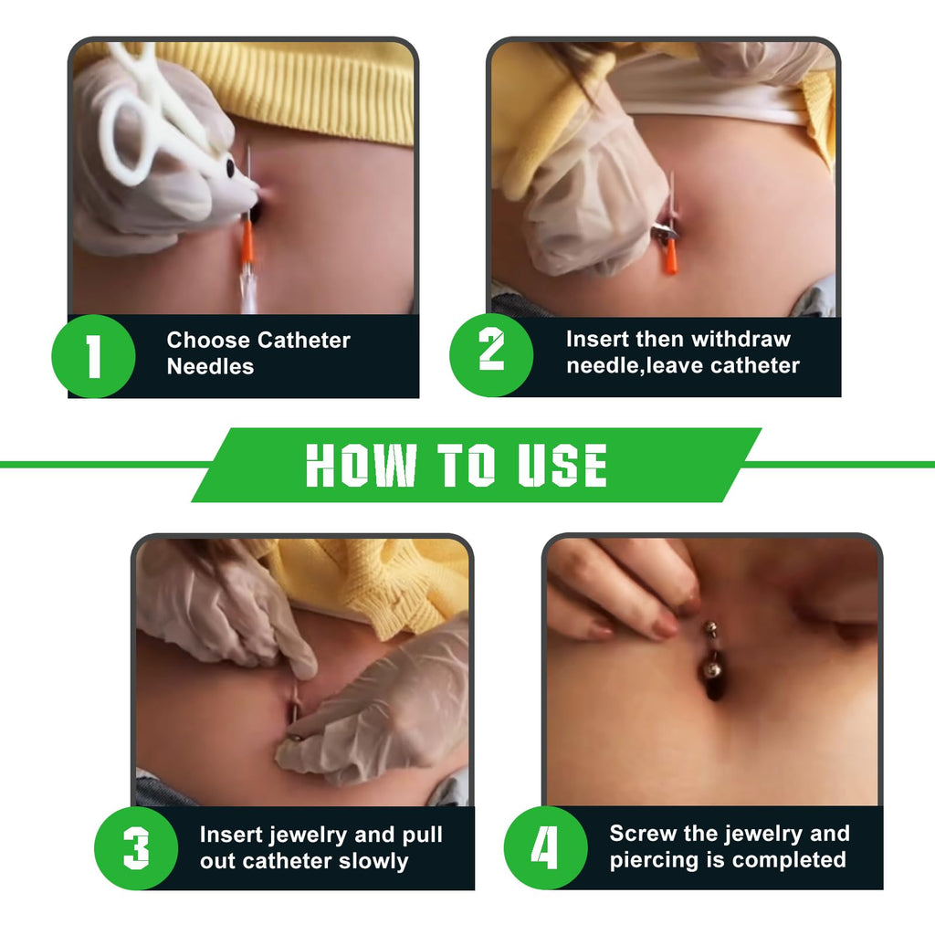 Jconly Professional Piercing Catheter Needles Kit 50PCS – 5 Sizes (14G–22G) | Sterilized, Pain-Free Design