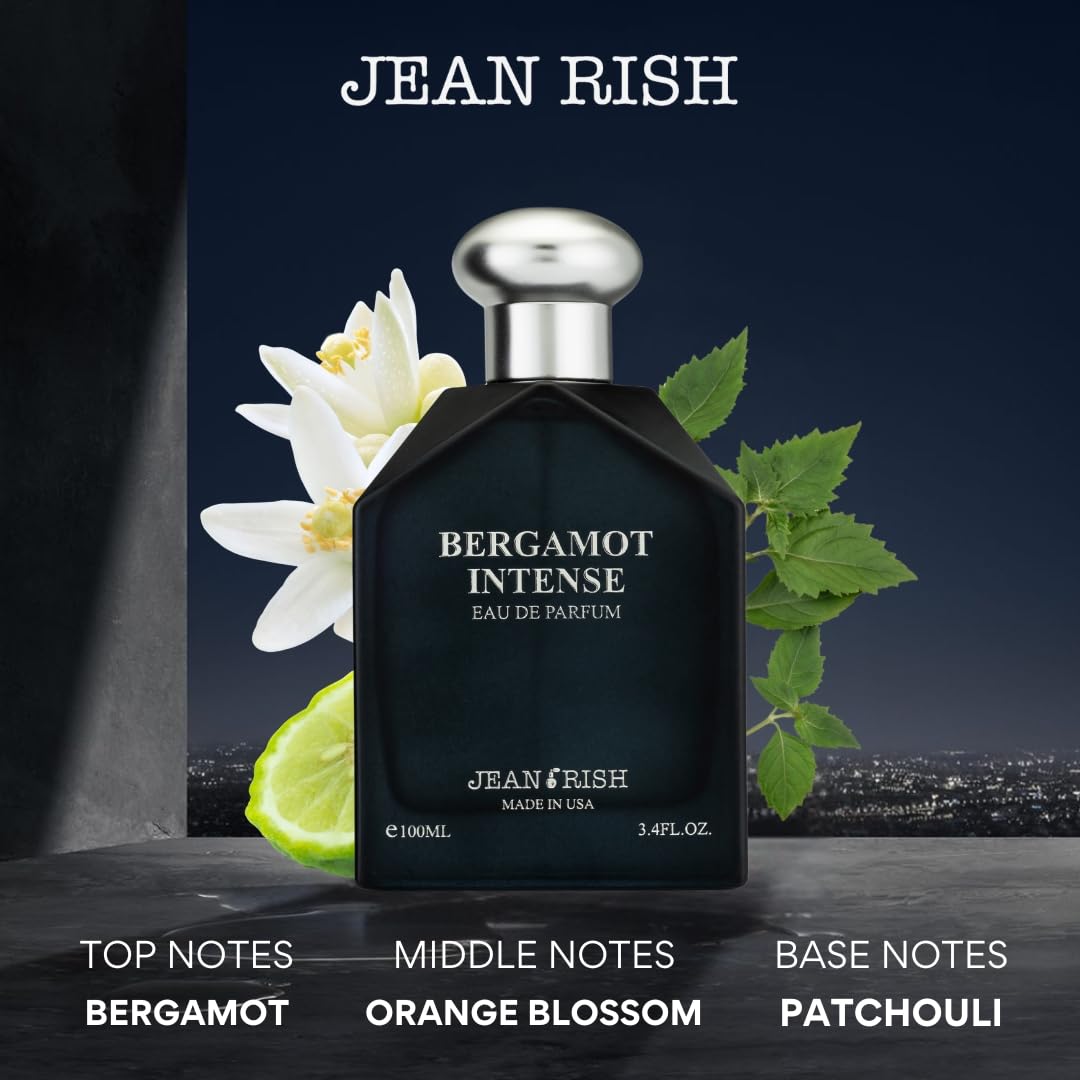 Jean Rish Bergamot Intense Eau de Parfum for Men – 3.4 Fl Oz / 100ml, USA-Made