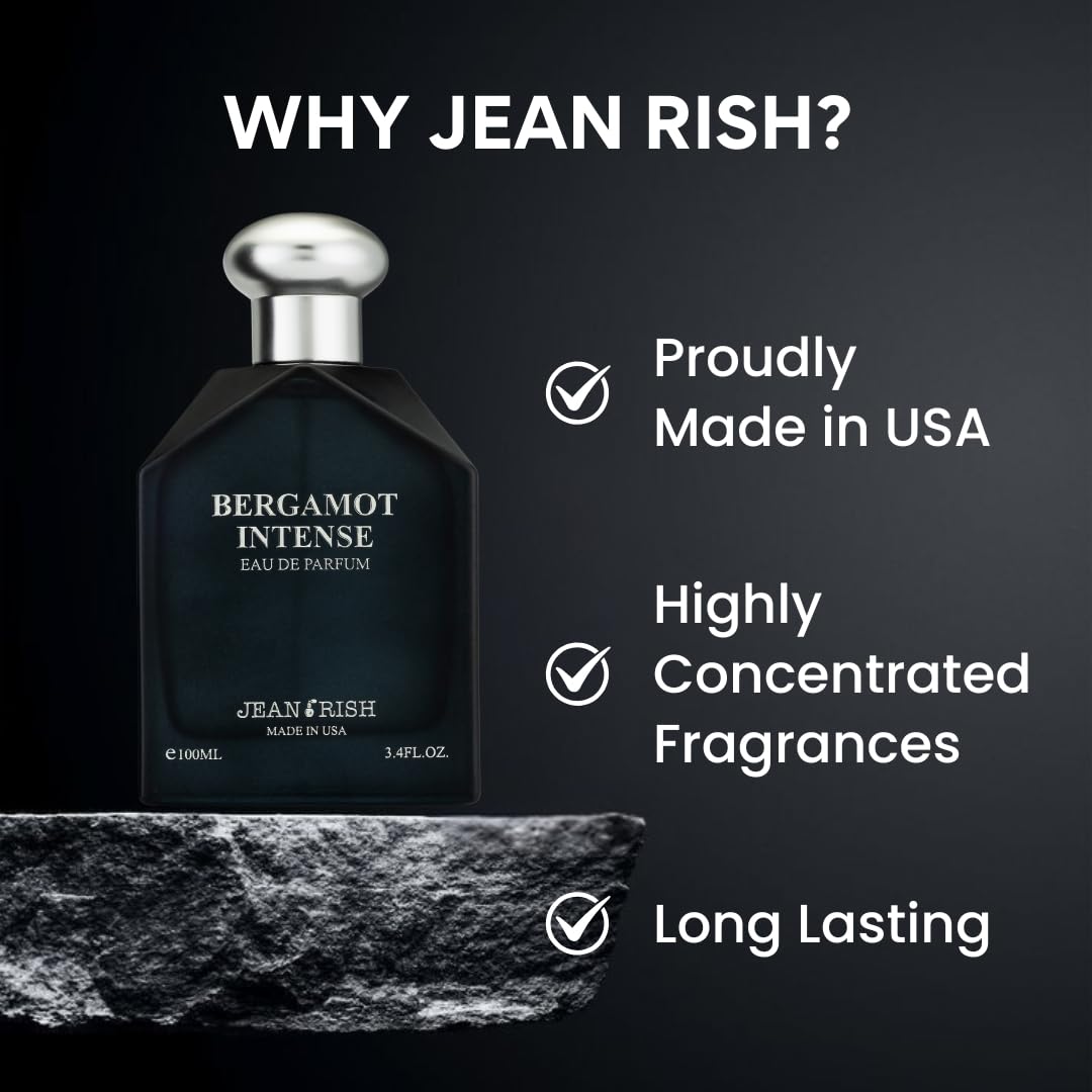 Jean Rish Bergamot Intense Eau de Parfum for Men – 3.4 Fl Oz / 100ml, USA-Made