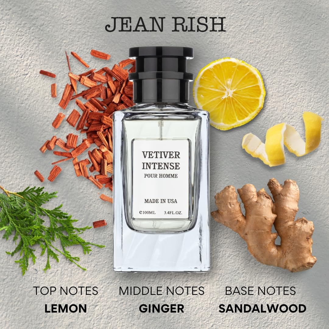 Jean Rish Vetiver Intense Eau de Parfum for Men – 100 ml | Long-Lasting and Made in USA