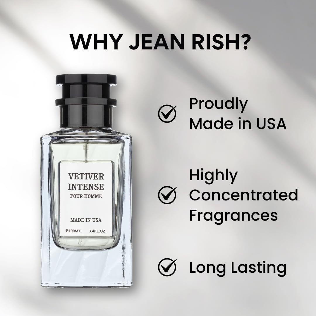 Jean Rish Vetiver Intense Eau de Parfum for Men – 100 ml | Long-Lasting and Made in USA