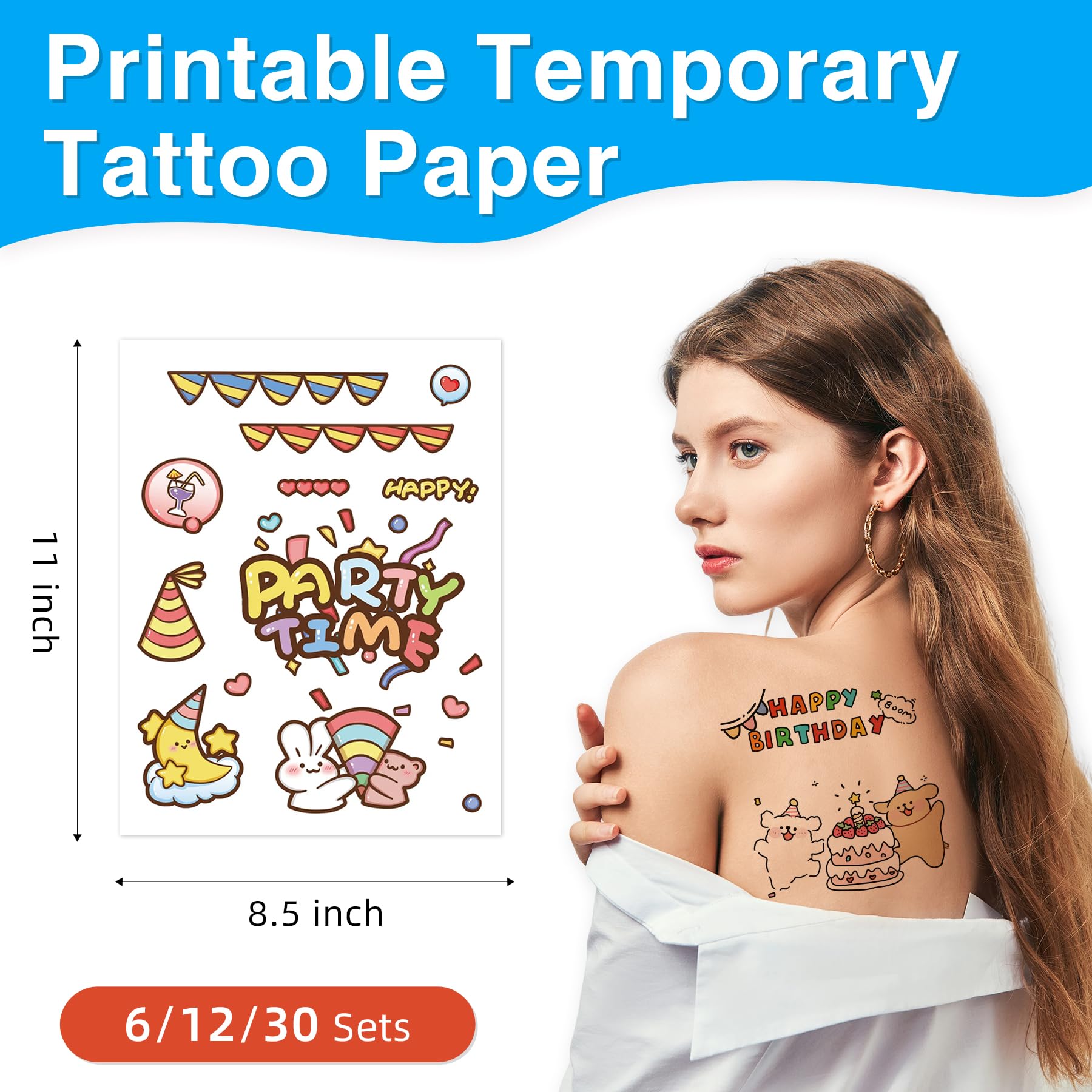 Jecqbor Printable Temporary Tattoo Paper for Inkjet Printer – 12-Pack 8.5x11
