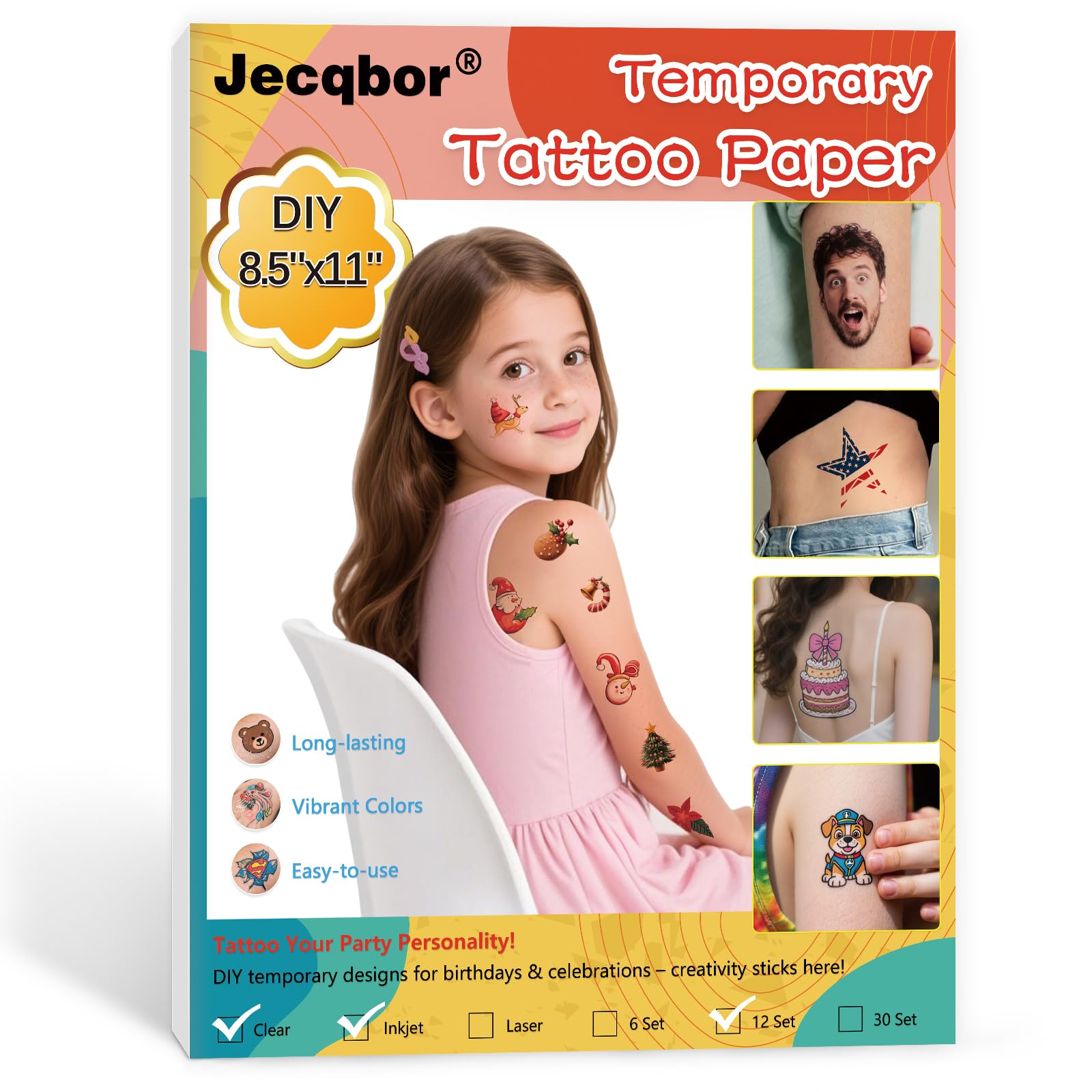 Jecqbor Printable Temporary Tattoo Paper for Inkjet Printer – 12-Pack 8.5x11