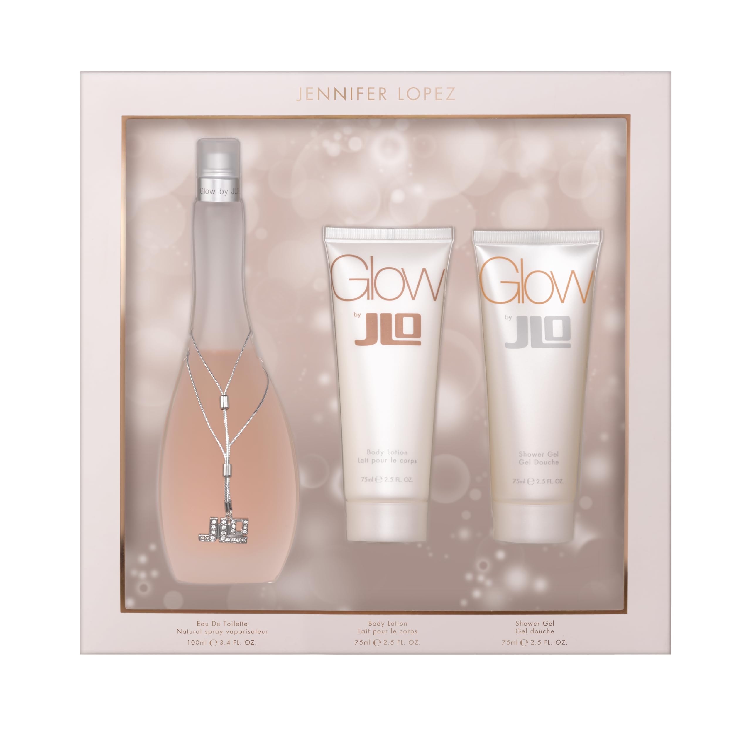 Jennifer Lopez Glow Gift Set for Women – 3 Piece (EDT 3.4 oz, Shower Gel, Body Lotion)