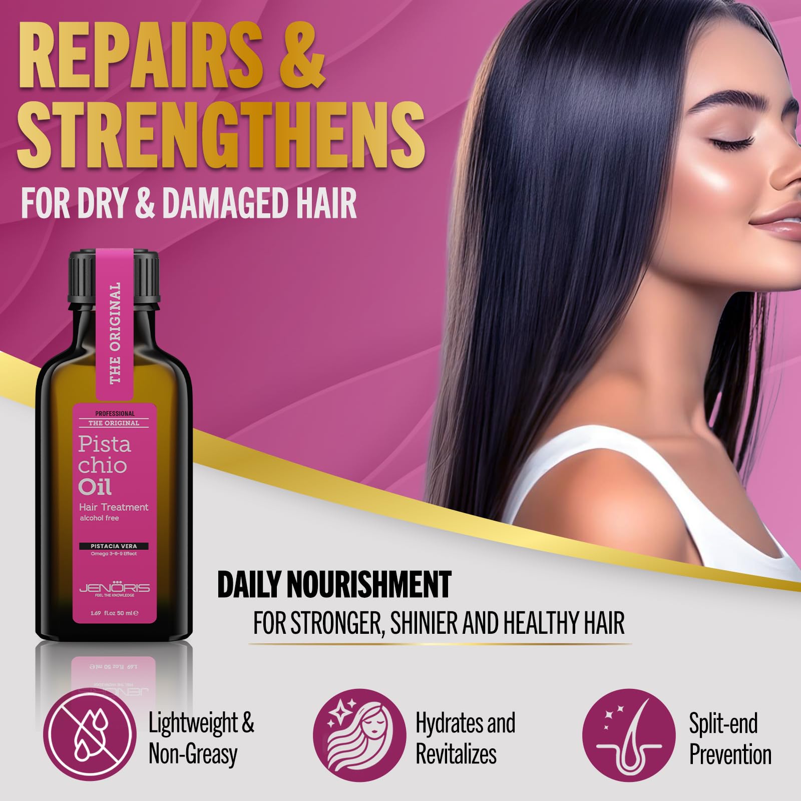 Jenoris Pistachio Oil Hair Serum – Lightweight Frizz Control & Hydration (1.69 fl oz)