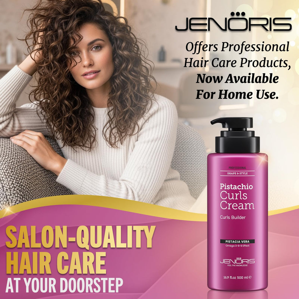 Jenoris Professional Curls Cream – Pistachio Oil Hydration for Defined, Frizz-Free Curls (16.9 fl oz)