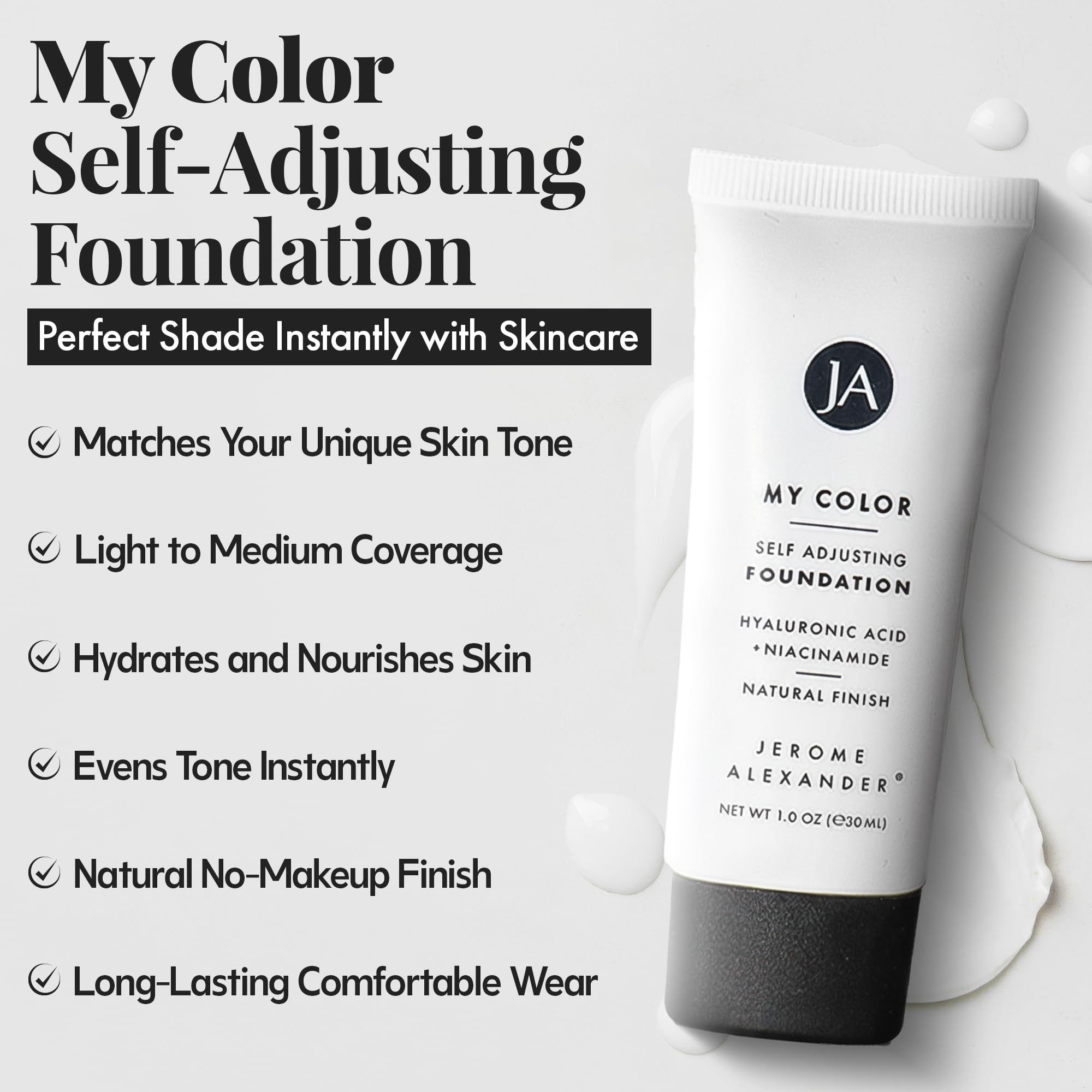 Jerome Alexander My Color Self-Adjusting Foundation — Hydrating, Lightweight, Skincare-Infused (Light, 1 oz)