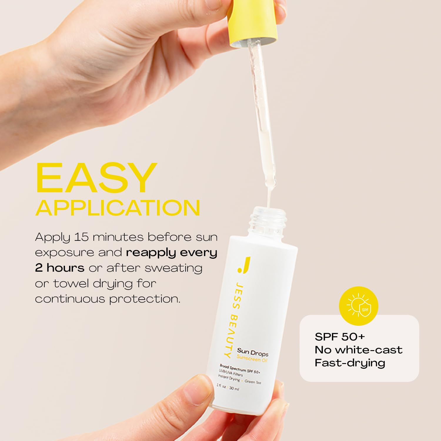 JESS BEAUTY Face Sunscreen Sun Drops SPF 50 | Lightweight Oil with Camellia Sinensis & Squalane | 1 fl oz