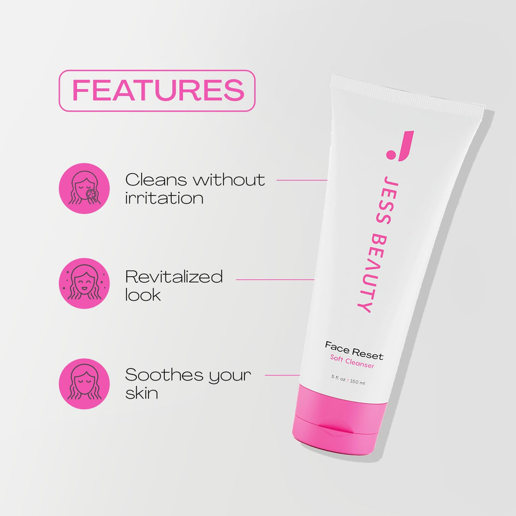 JESS BEAUTY Face Reset Cleanser – Hydrating Gel with Squalane & Hyaluronic Acid, 5 fl oz