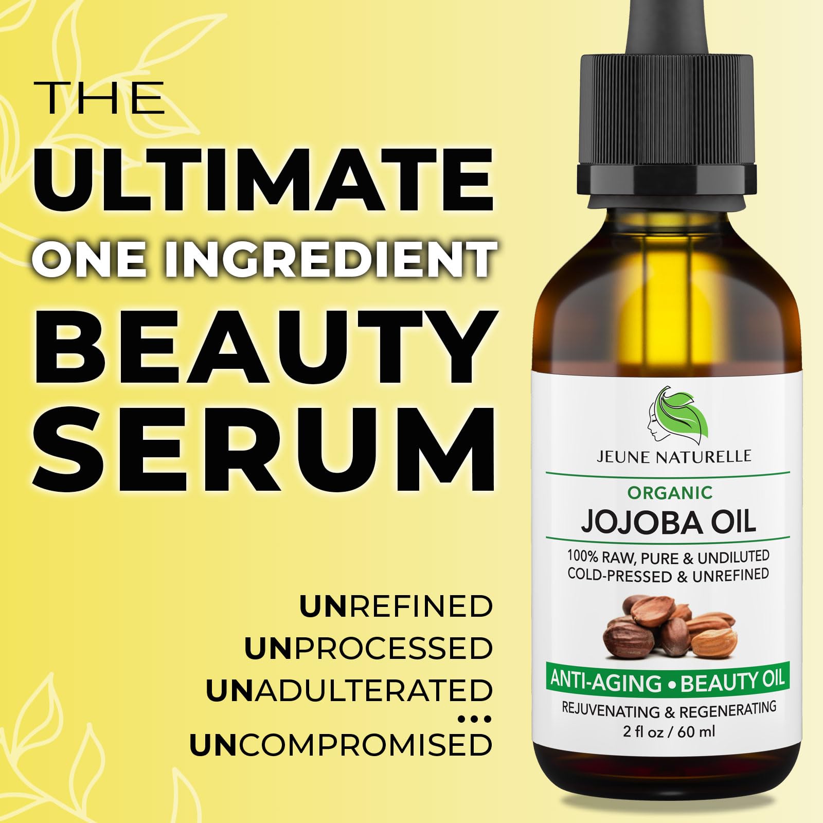 Jeune Naturelle Organic Jojoba Oil – Cold-Pressed, 100% Pure, 2 oz