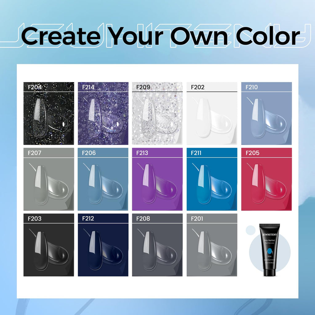 JEWHITENY Poly Nail Gel Kit – 14 Colors, 48W UV/LED Lamp, All-in-One DIY Gel Nails at Home