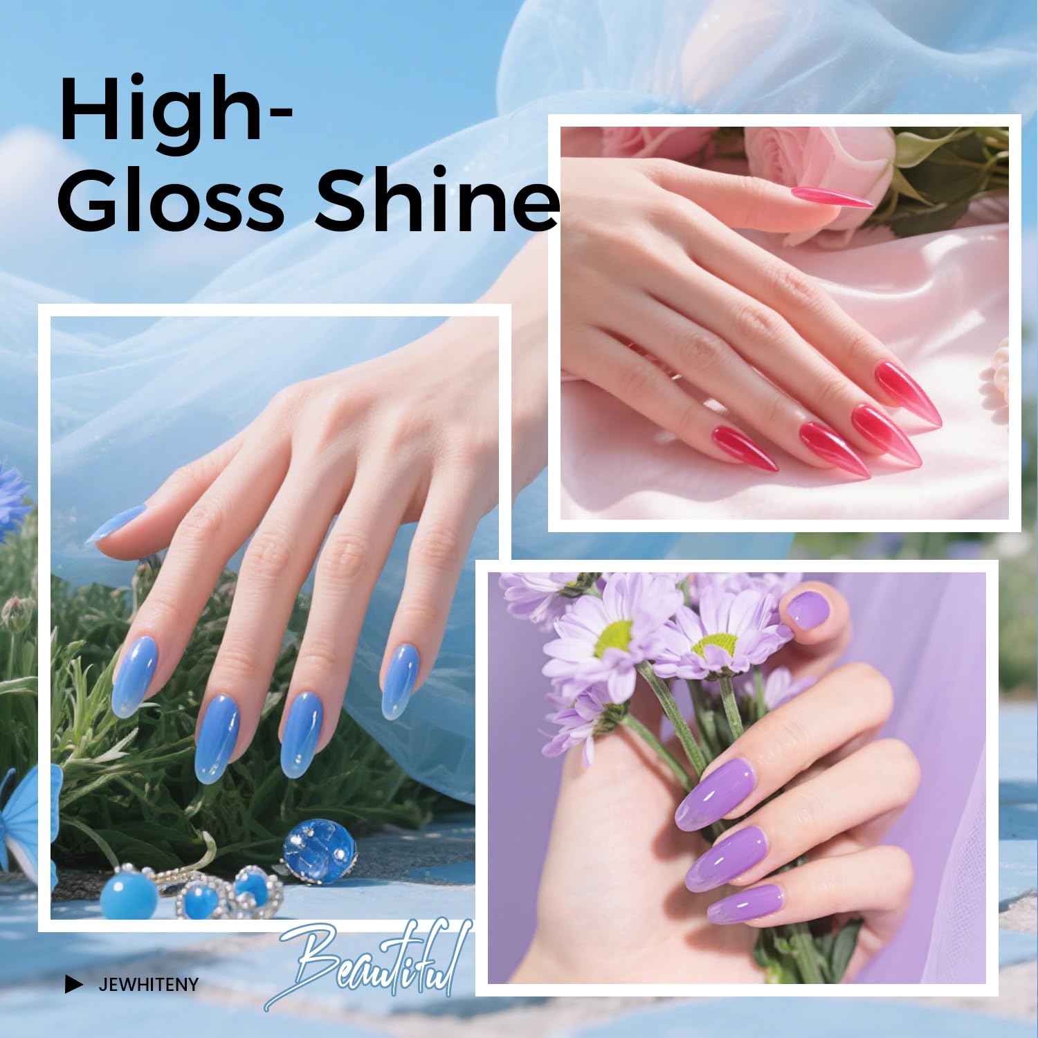 JEWHITENY Poly Nail Gel Kit – 14 Colors, 48W UV/LED Lamp, All-in-One DIY Gel Nails at Home