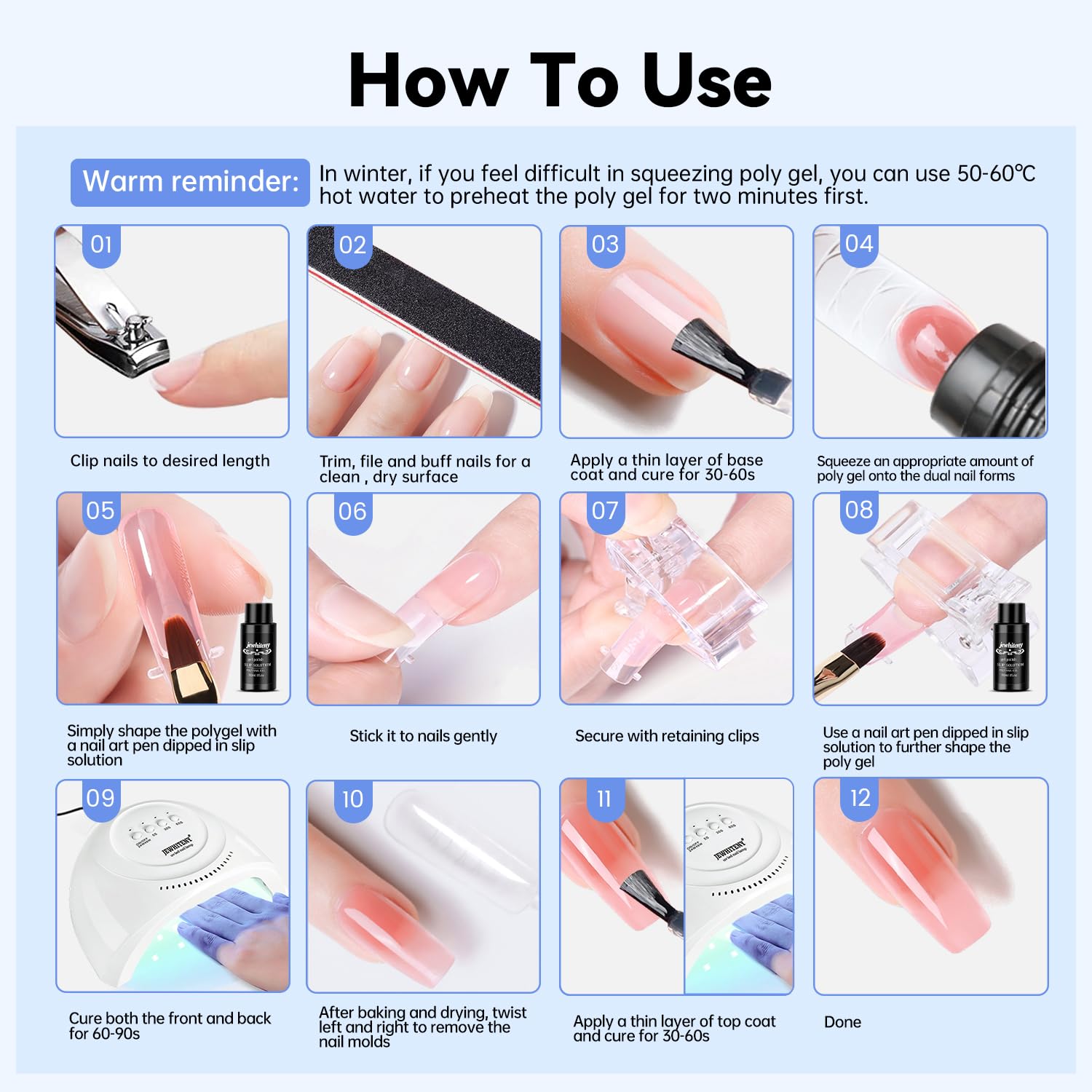 JEWHITENY 28 Colors Poly Nail Gel Set - 15ml Nude Pink Brown Black Grey Blue Yellow Tones for DIY Nail Art & Home Salon