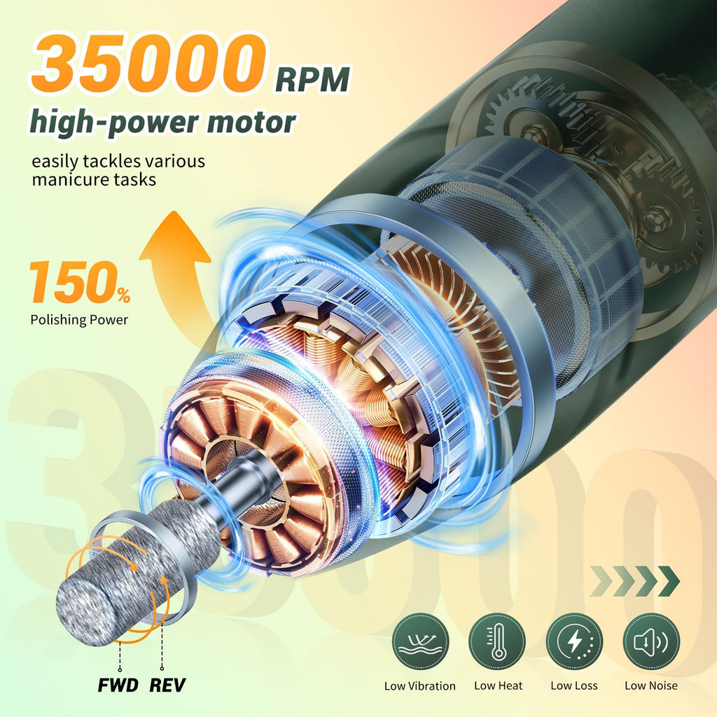 JEWHITENY SG707 Nail Drill — 35000 RPM Rechargeable Electric Nail File with 6 Bits